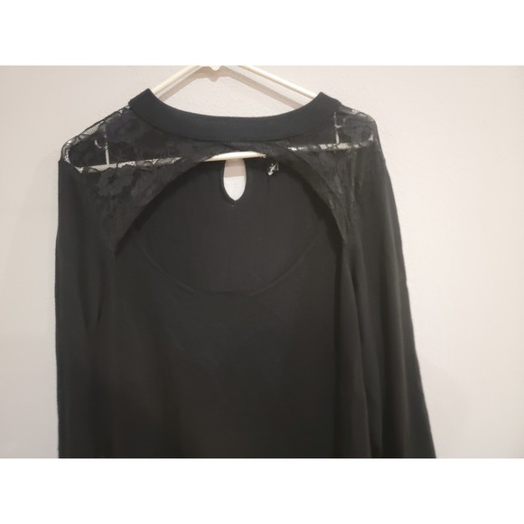 Torrid Black Pullover Sweater, Sexy Keyhole Neck Long Sleeve Lace Accents 3 3X - Picture 2 of 7